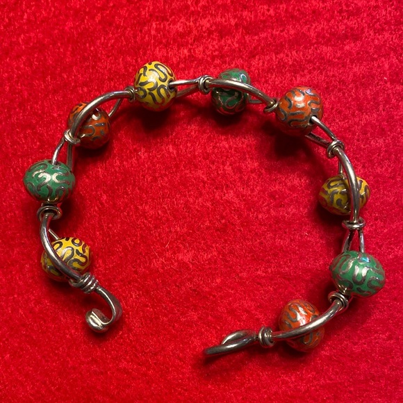 Orange Yellow And Green Beaded Bangle Bracelet - Picture 11 of 16